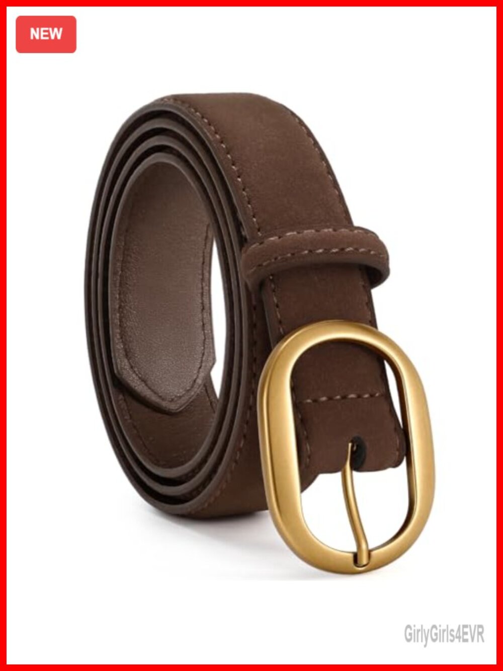 Faux Suede Belt for Women with Vintage Gold Buckle, Adjustable, 9 Holes, 1.1"